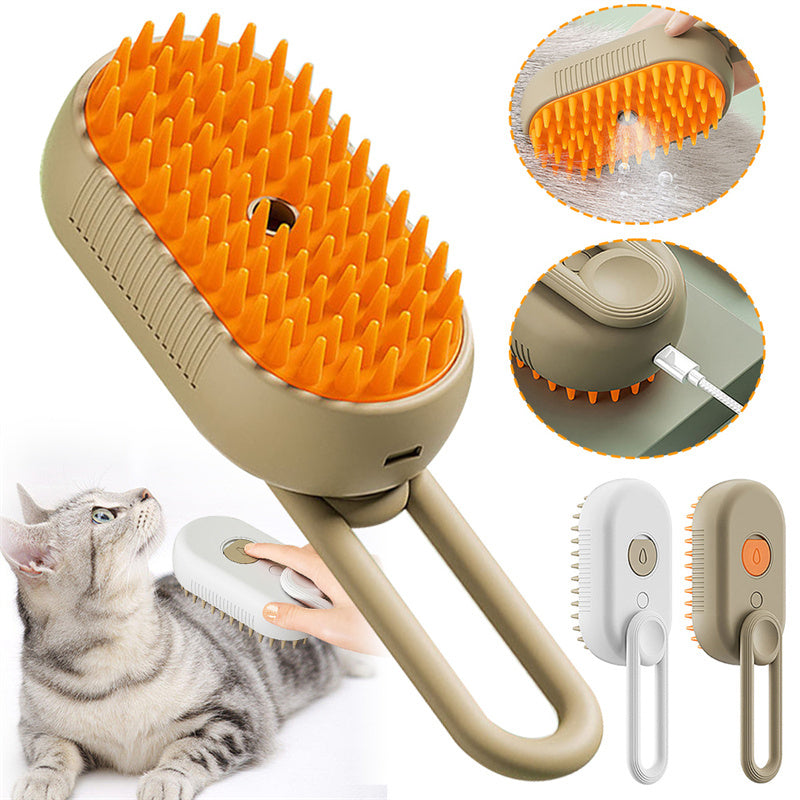 3-in-1 Electric Pet Grooming Brush – Steam Spray Comb for Cats & Dogs, Massage & Hair Removal Tool
