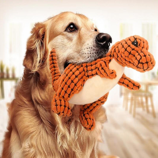 Dinosaur Plush Dog Toy – Interactive Chew Toy with Squeaker for Large & Small Dogs – Fun & Durable for Playful Pets
